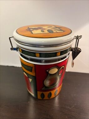 Ceramic Airtight Food Storage Canister - Red & Orange Pattern